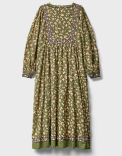 East Darney Floral Print Embroidered Dress Green