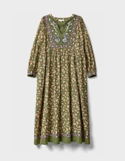 East Darney Floral Print Embroidered Dress Green