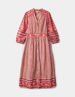 East Devyn Hand Woodblock Cotton Dress Pink