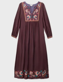 East Eliana Embroidered Midi Dress Brown