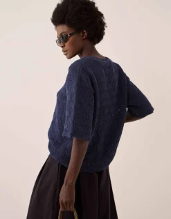 East Flora Pointelle Knit Tee Blue
