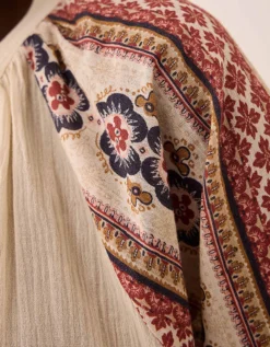 East Gabriette Geometric Print Embroidered Top Ivory