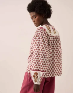 East Karmen Hand Woodblock Blouse Pink