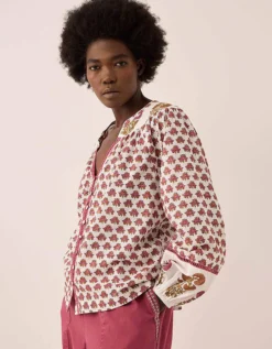 East Karmen Hand Woodblock Cotton Top Pink