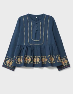 East Katie Embroidered Peplum Blouse Teal