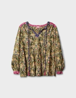 East Kiku Ikat Print Blouse Green
