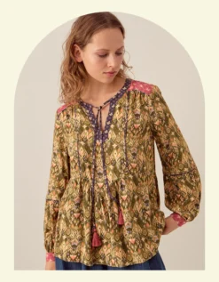East Kiku Ikat Print Blouse Green