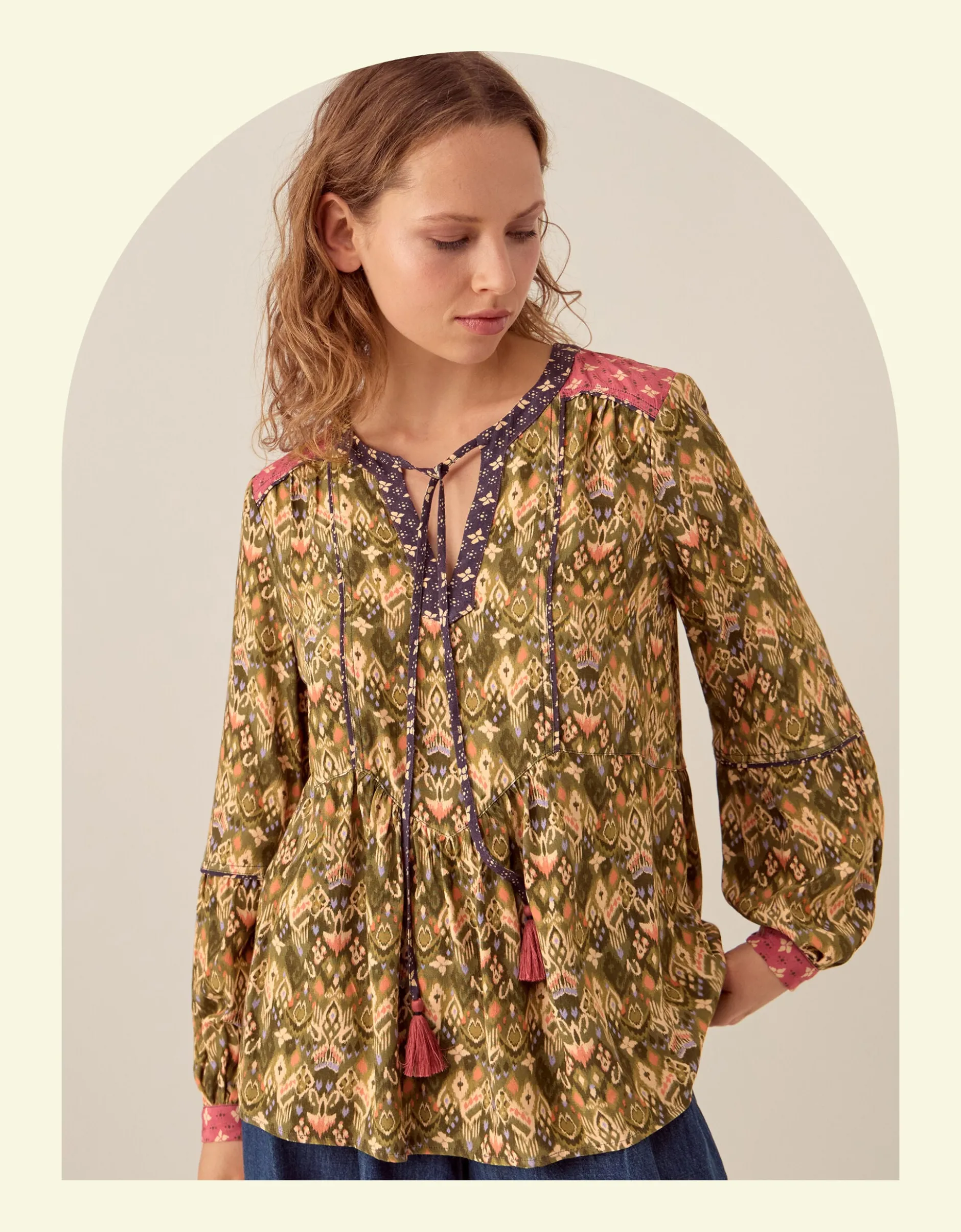 East Kiku Ikat Print Blouse Green