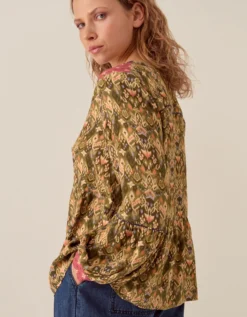 East Kiku Ikat Print Blouse Green