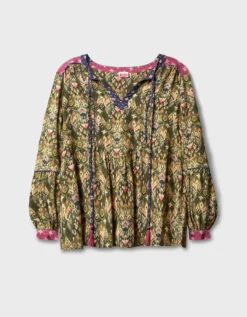 East Kiku Ikat Printed Top Green