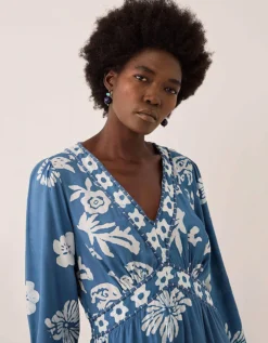 East Kris Hand-Batik Floral Maxi Dress Blue