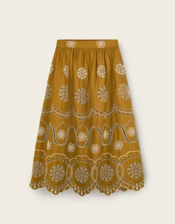 East Leni Floral Broderie Cotton Poplin Skirt Green