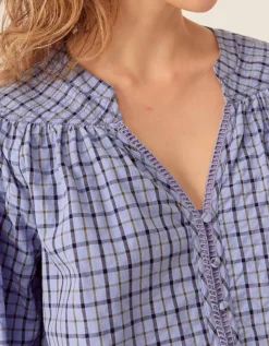 East Lilia Check Cotton Blouse Blue