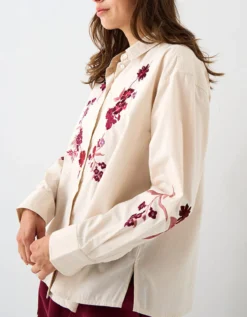 East Liya Embroidered Shirt Camel