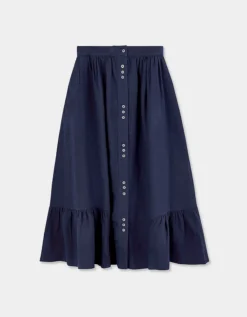 East Liza Midi Linen Skirt Blue