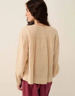 East Liza Pintuck Linen Top Camel