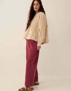 East Liza Pintuck Linen Top Camel