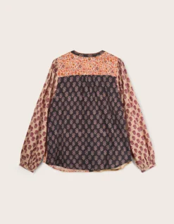 East Loran Patch Print Crinkle Cotton Top Multi