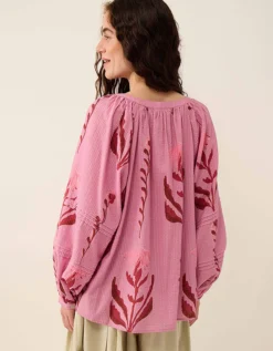 East Maisie Hand-Painted Botanical Print Top Purple