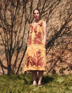 East Mella Appliqué Cotton Midi Dress Orange