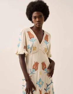 East Odeline Embroidered Dress Ivory