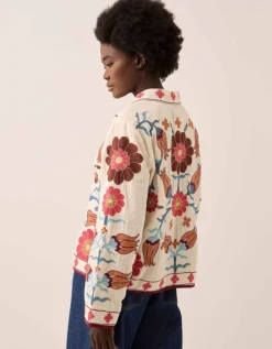East Odeline Floral Embroidered Cotton Jacket Ivory