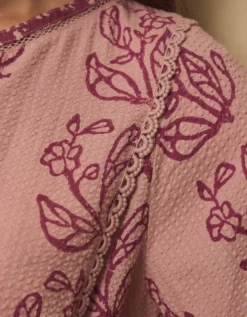East Reiko Hand-Woodblock Botanical Print Top Purple
