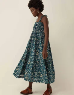 East Rohini Floral Print Cotton-Viscose Dress Teal