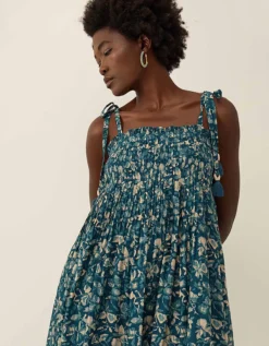 East Rohini Floral Print Cotton-Viscose Dress Teal