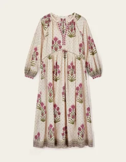 East Roza Hand-Woodblock Floral Cotton Dress Multi