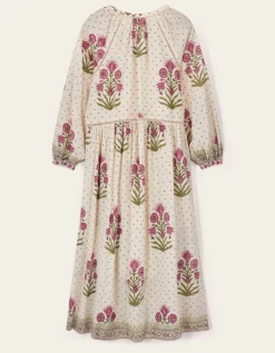 East Roza Hand-Woodblock Floral Cotton Dress Multi