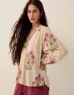East Roza Woodblock Cotton Top Multi