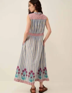 East Rylea Placement Print Cotton Midi Dress Blue
