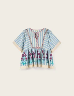 East Rylea Printed Cotton Top Blue