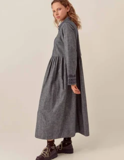 East Shreya Chambray Cotton Shirt Dress Blue