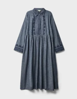 East Shreya Chambray Cotton Shirt Dress Blue