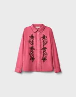 East Sumeera Embroidered Cotton Shirt Pink
