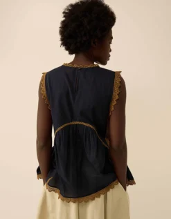 East Winnie Broderie Cotton Top Blue
