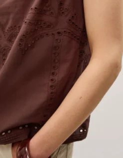 Eden Palm Cutwork Tank Top Brown