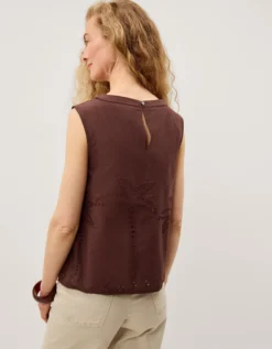 Eden Palm Cutwork Tank Top Brown