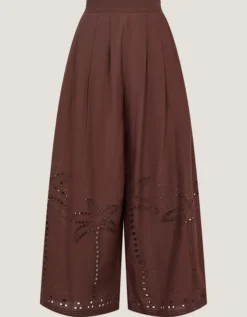 Eden Palm Cutwork Wide Leg Trousers Brown