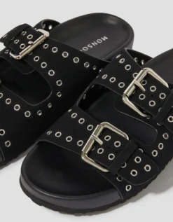Elena Stud Buckle Sandals Black