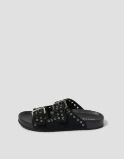 Elena Stud Buckle Sandals Black