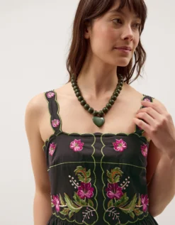 Eleni Floral Embroidered Midi Dress Black