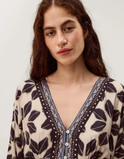 Ellison V-Neck Floral Print Midi Dress Blue