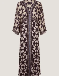 Ellison V-Neck Floral Print Midi Dress Blue