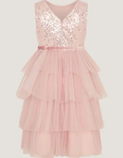 Elodie Sequin Tiered Party Dress Pink