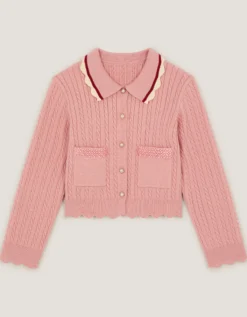 Embellished Cable Knit Cardigan Pink