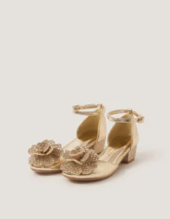 Embellished Flower Two Part Heels Gold