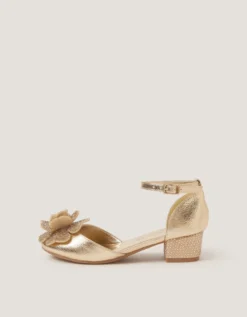 Embellished Flower Two Part Heels Gold